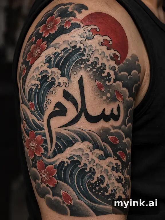 Arabic calligraphy writing 'سلام' (peace) — Japanese Tattoo Design reference image
