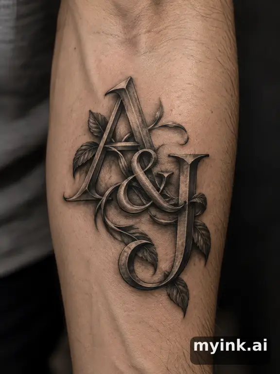 Initials 'A & J' intertwined — Realistic Tattoo Design reference image