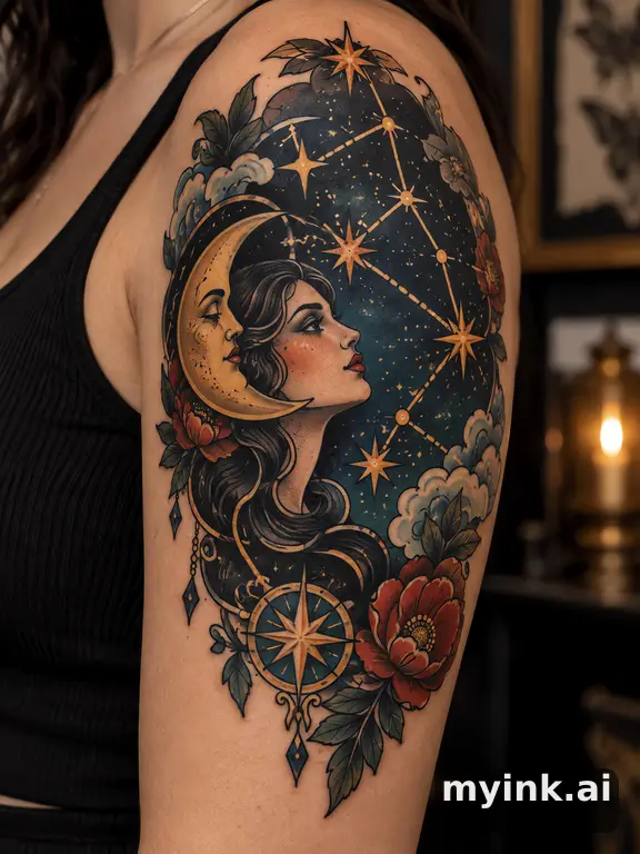 Constellation pattern — Neotraditional Tattoo Design reference image