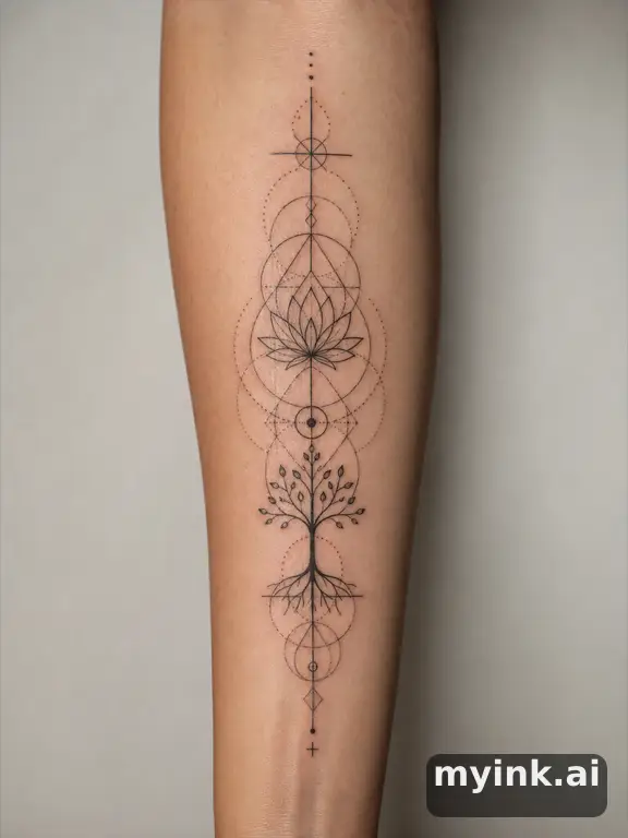 Meaningful vow tattoo concept with subtle symbols and aging-safe spacing — Geometric Tattoo Design reference image