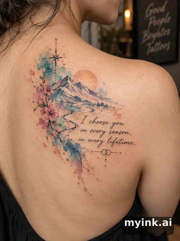 Meaningful vow tattoo concept with subtle symbols and aging-safe spacing — Watercolor Tattoo Design reference image