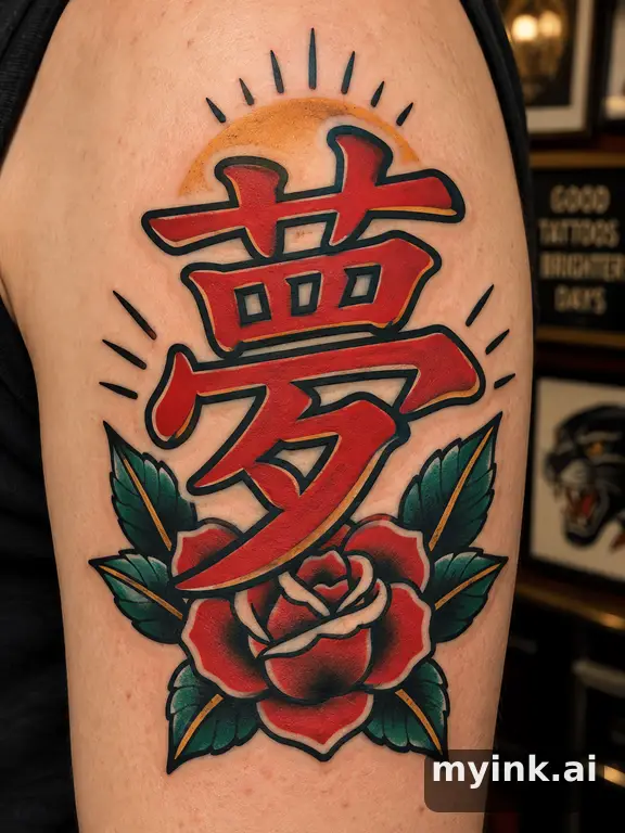Chinese character '夢' (dream) — Traditional Tattoo Design reference image