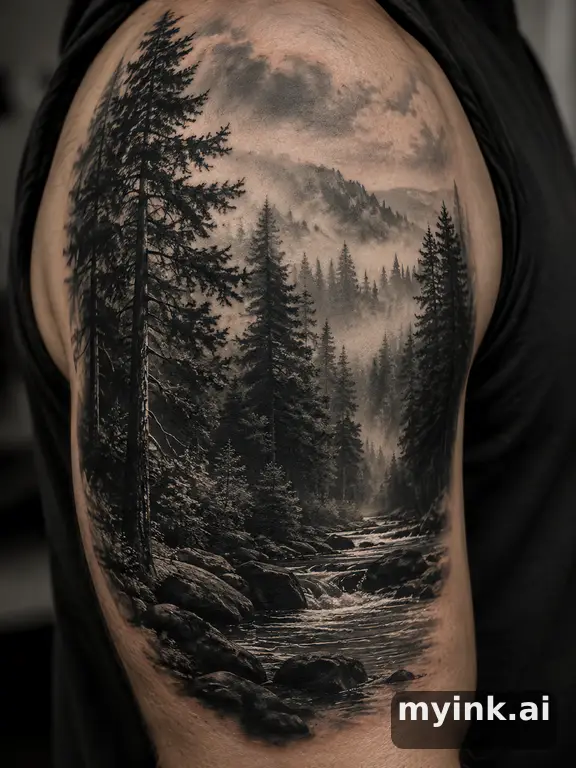 Forest treeline — Realistic Tattoo Design reference image