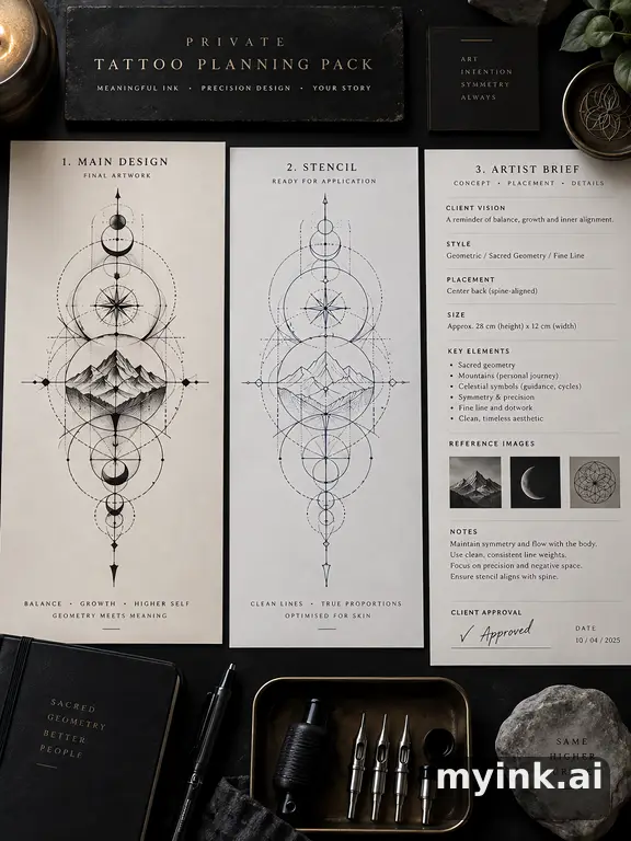 Private tattoo planning pack layout with main design — Geometric Tattoo Design reference image