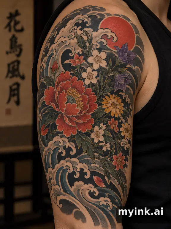 Wildflowers bouquet — Japanese Tattoo Design reference image
