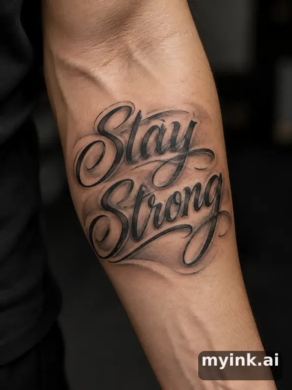 Phrase 'Stay Strong' in script — Realistic Tattoo Design reference image