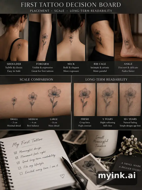 First tattoo decision board comparing placement — Realistic Tattoo Design reference image