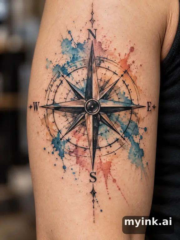 Compass rose — Watercolor Tattoo Design reference image