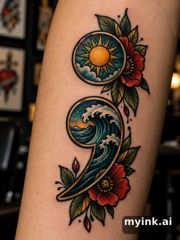 Semicolon symbol — Neotraditional Tattoo Design reference image