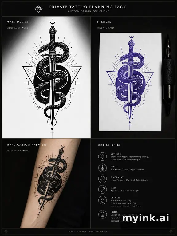 Private tattoo planning pack layout with main design — Blackwork Tattoo Design reference image