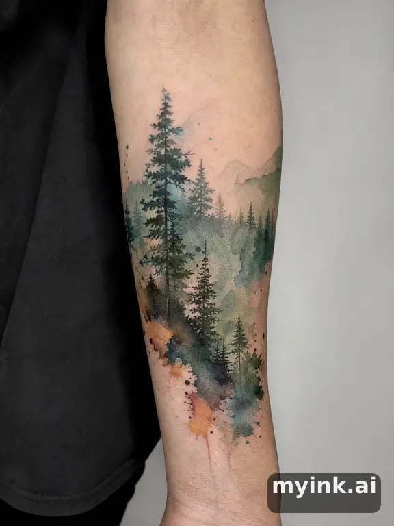 Forest treeline — Watercolor Tattoo Design reference image