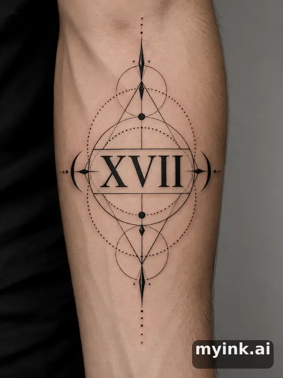 Roman numerals 'XVII' — Geometric Tattoo Design reference image