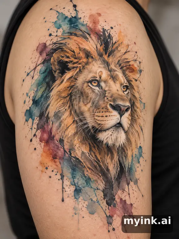 Majestic lion — Watercolor Tattoo Design reference image