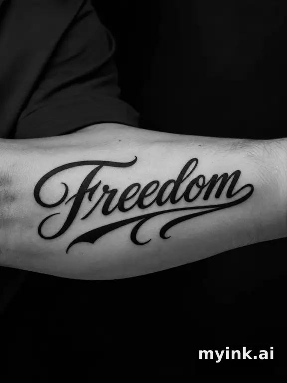 Word 'Freedom' in cursive lettering — Blackwork Tattoo Design reference image