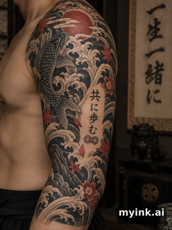 Meaningful vow tattoo concept with subtle symbols and aging-safe spacing — Japanese Tattoo Design reference image