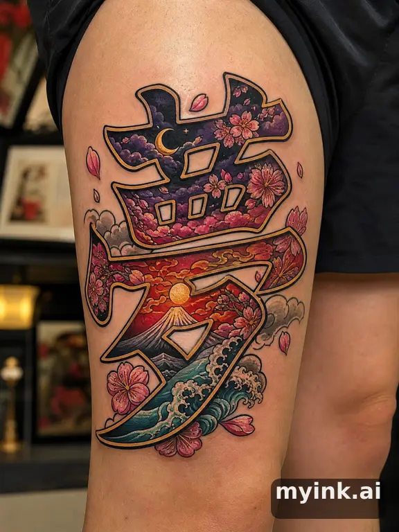 Chinese character '夢' (dream) — Neotraditional Tattoo Design reference image