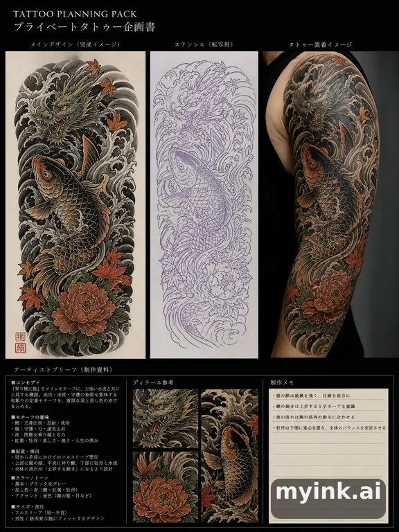 Private tattoo planning pack layout with main design — Japanese Tattoo Design reference image