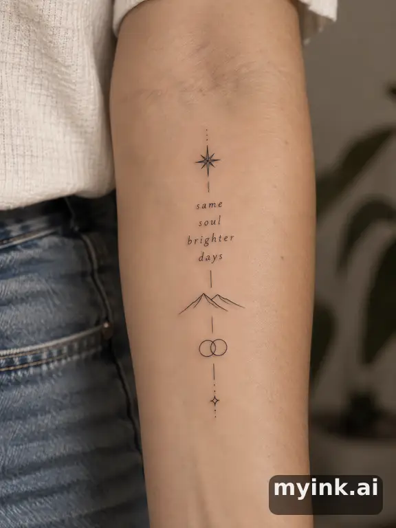Meaningful vow tattoo concept with subtle symbols and aging-safe spacing — Minimalist Tattoo Design reference image