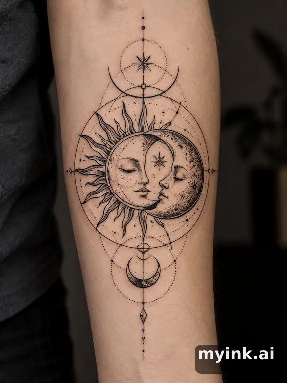 Sun and moon together — Geometric Tattoo Design reference image