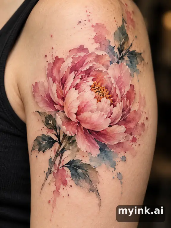 Peony flower — Watercolor Tattoo Design reference image