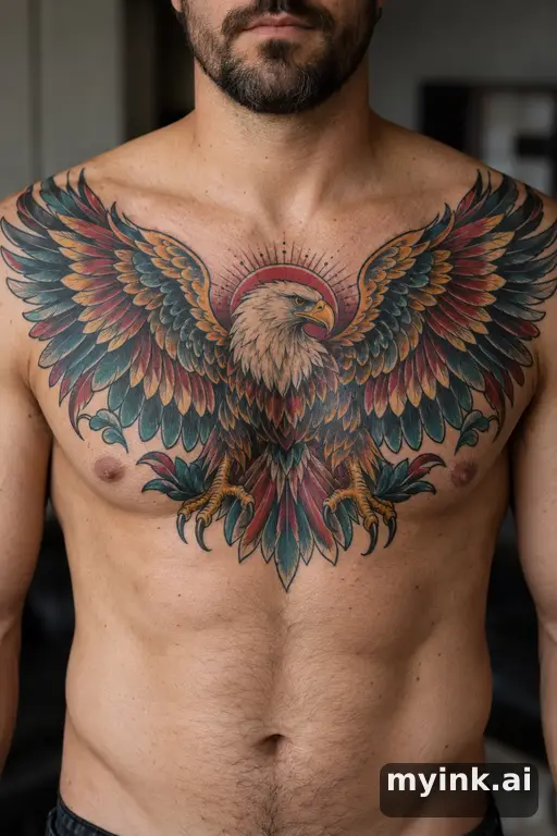 Eagle with spread wings — Neo-Traditional Chest Tattoo reference image