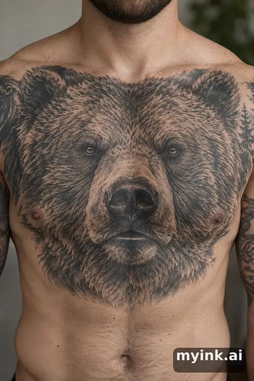 Grizzly bear head — Realistic Chest Tattoo reference image