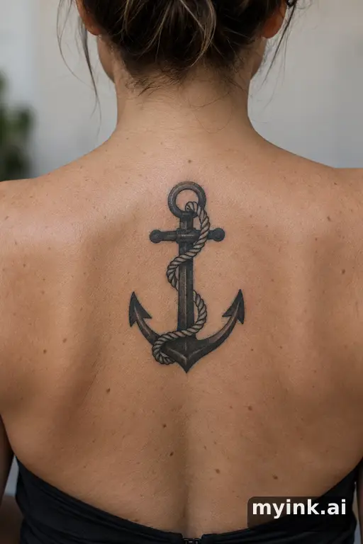 Ship anchor with rope β Blackwork Back Tattoo reference image