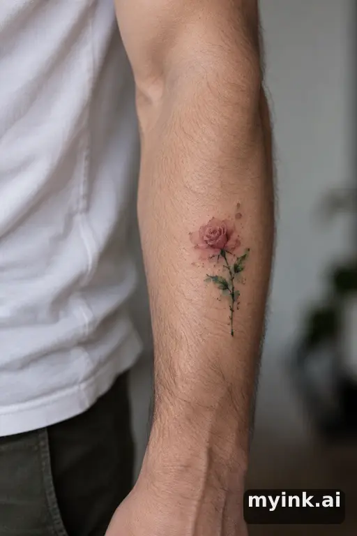 Tiny rose — Watercolor Forearm Tattoo reference image