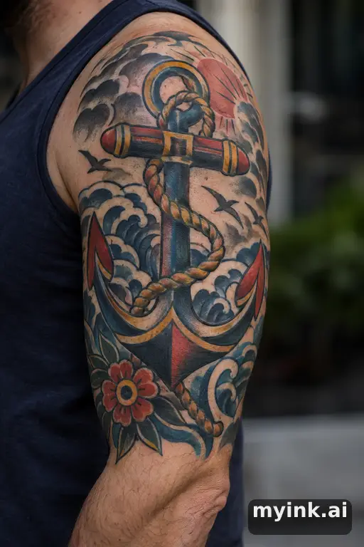 Ship anchor with rope β Traditional Half Sleeve Tattoo reference image