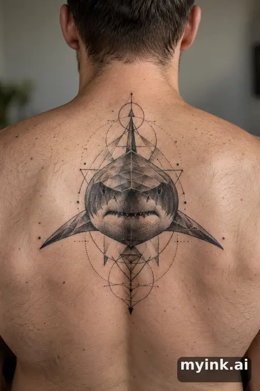 Great white shark β Geometric Back Tattoo reference image