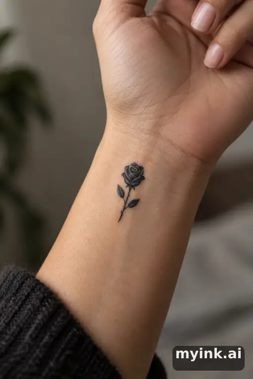 Tiny rose — Blackwork Wrist Tattoo reference image