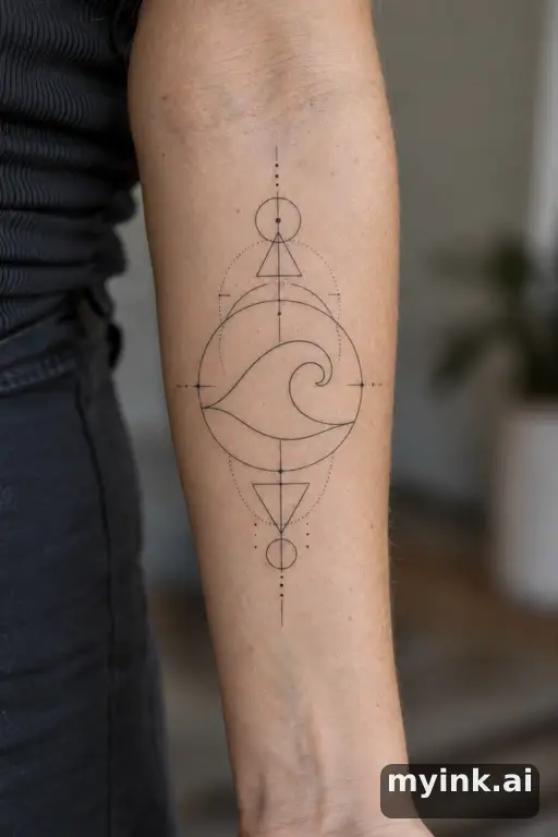 Single-line ocean wave — Geometric Forearm Tattoo reference image