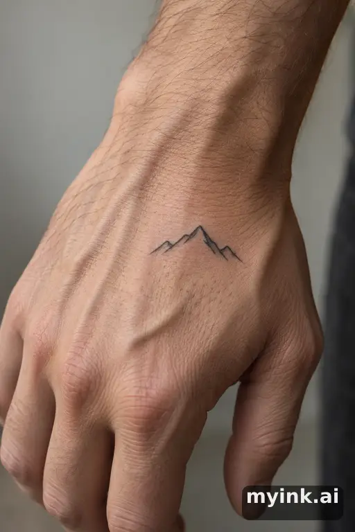 Tiny mountain outline — Minimalist Hand Tattoo reference image