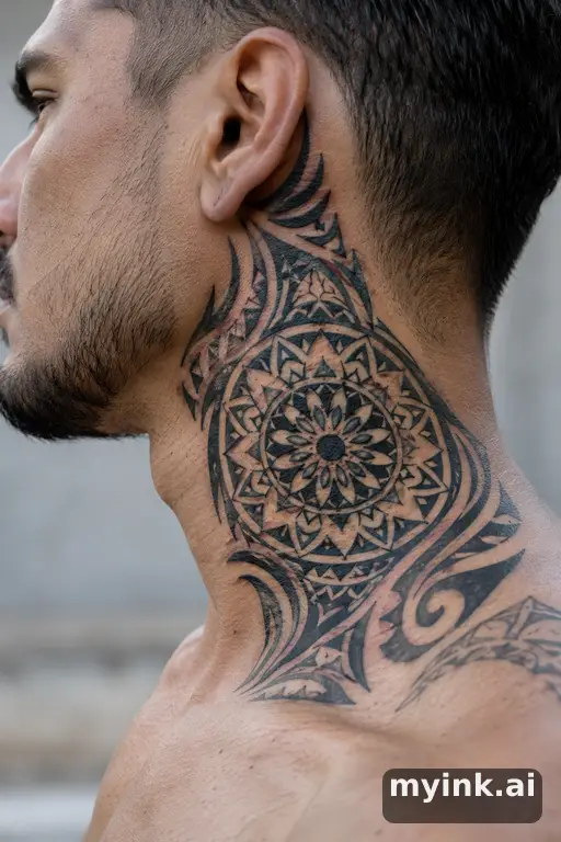 Sacred geometry mandala — Tribal Neck Tattoo reference image
