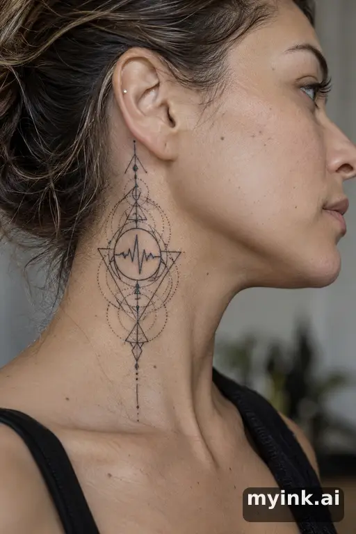 Heartbeat line — Geometric Neck Tattoo reference image