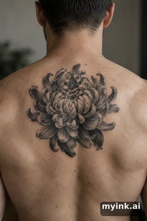 Chrysanthemum flower β Realistic Back Tattoo reference image