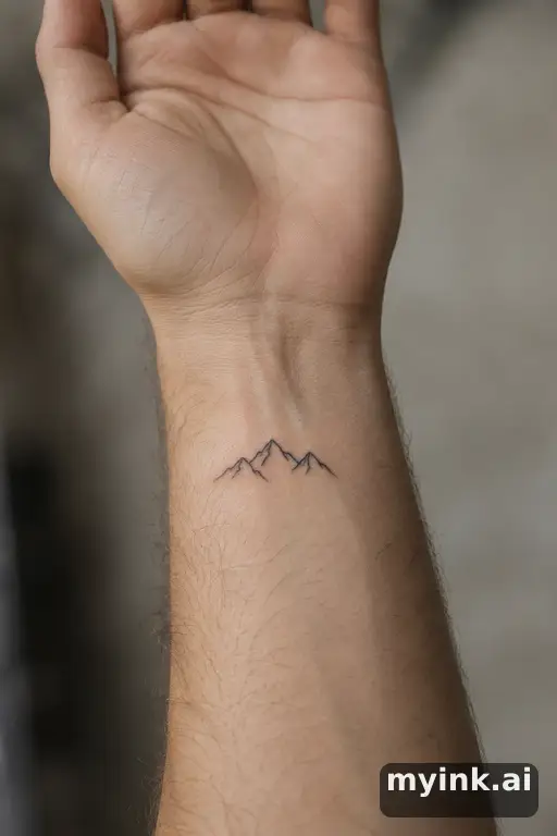Tiny mountain outline — Minimalist Wrist Tattoo reference image