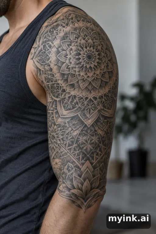 Sacred geometry mandala β Geometric Half Sleeve Tattoo reference image