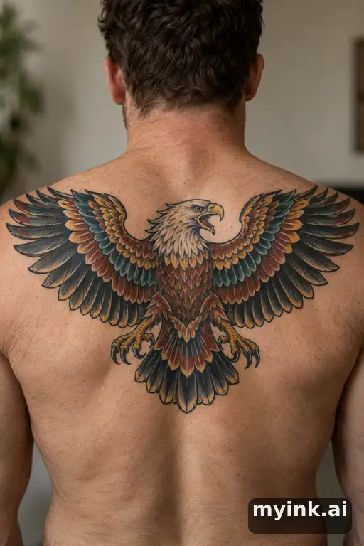 Eagle with spread wings β Neo-Traditional Back Tattoo reference image