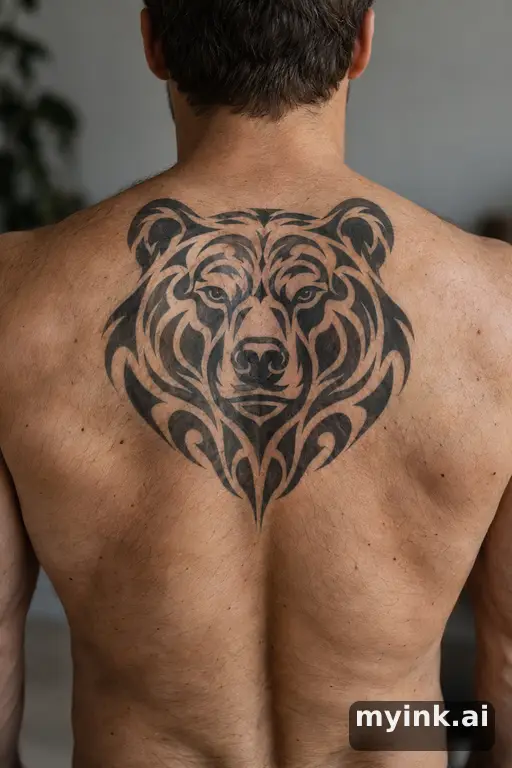 Grizzly bear head β Tribal Back Tattoo reference image