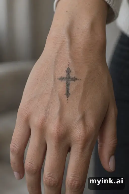 Small cross — Dotwork Hand Tattoo reference image