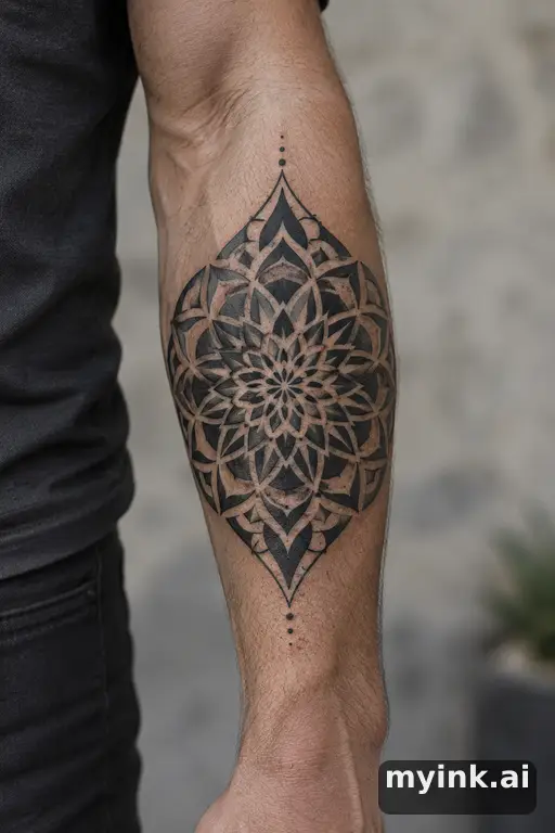 Sacred geometry mandala — Blackwork Forearm Tattoo reference image