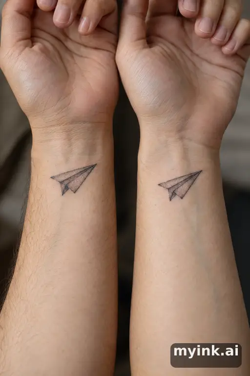 Matching paper planes — Dotwork Best Friend Tattoo reference image