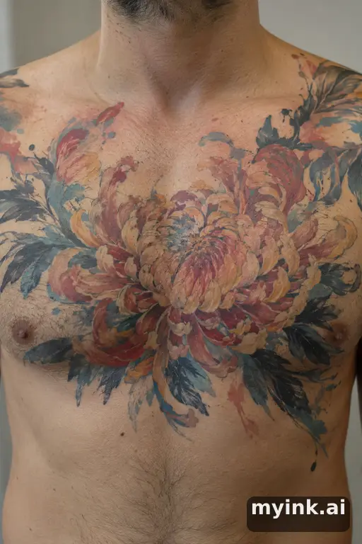 Chrysanthemum flower β Watercolor Chest Tattoo reference image