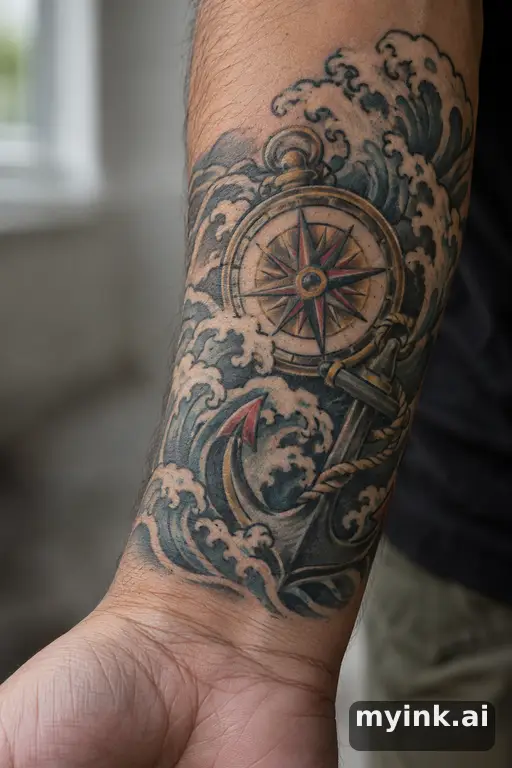 Compass with an anchor — Japanese Compass Tattoo reference image