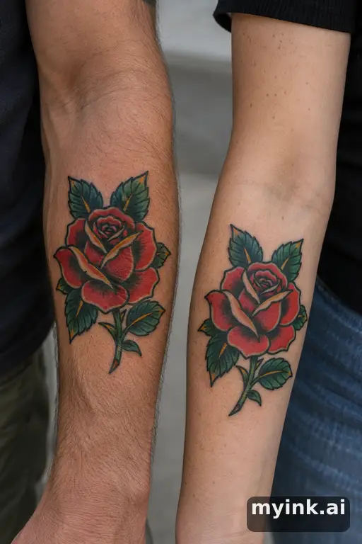 Matching roses — Traditional Matching Tattoo reference image