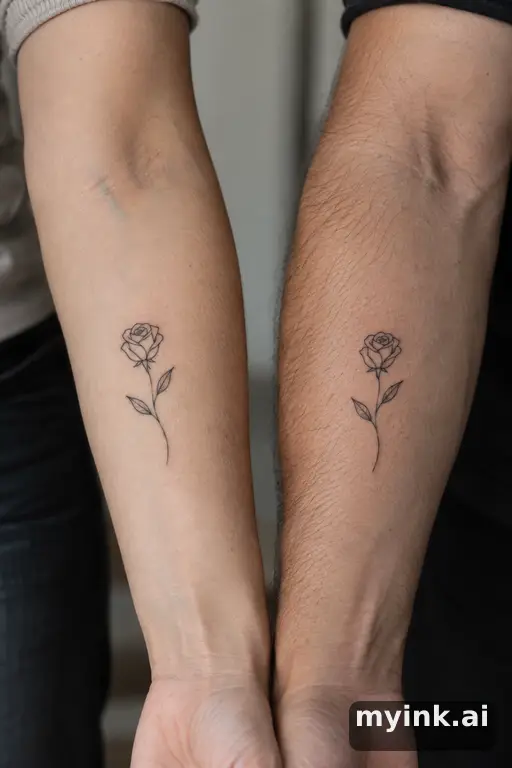 Matching roses — Minimalist Matching Tattoo reference image