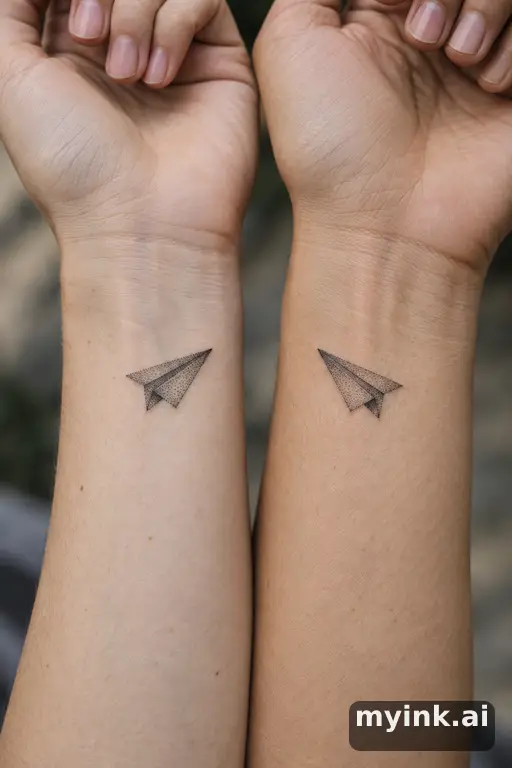 Matching paper planes — Dotwork Best Friend Tattoo reference image