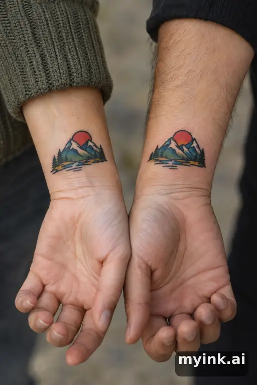 Matching mountains — Traditional Best Friend Tattoo reference image