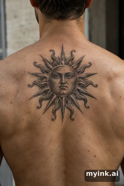 Sun with ornamental rays β Realistic Masculine Tattoo reference image